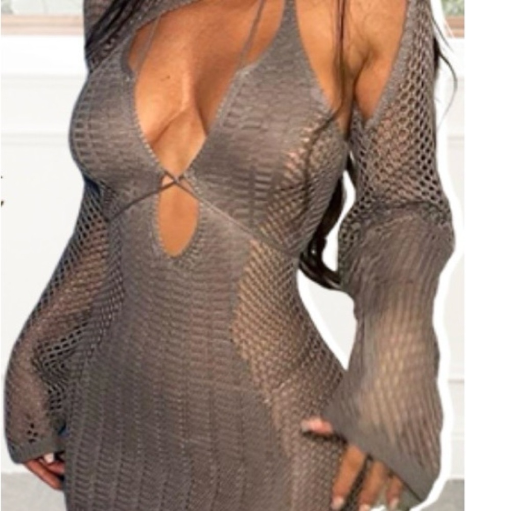 Grey Knit Mesh Dress 2piece
